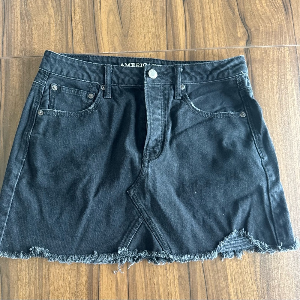 AMERICAN EAGLE Black Denim Mini Skirt Hi-Rise Festival Mini Jean Skirt